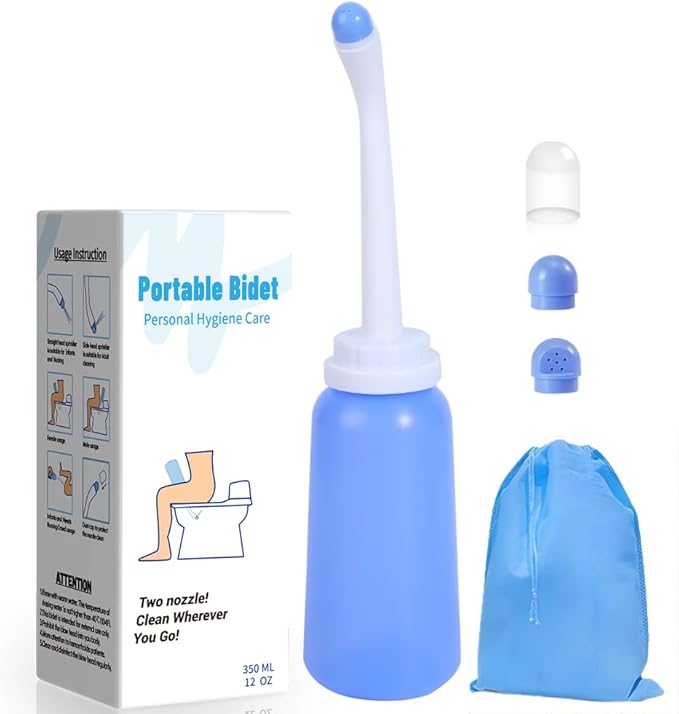 Handheld Personal Bidet Bottle, Bottle for Gentle Postpartum Care and Cleansing, Feminine Care， Personal Perineum Cleansing, 350Ml Portable Travel Bidet（Blue）, Resistant to 100ºC, Bonus Bag