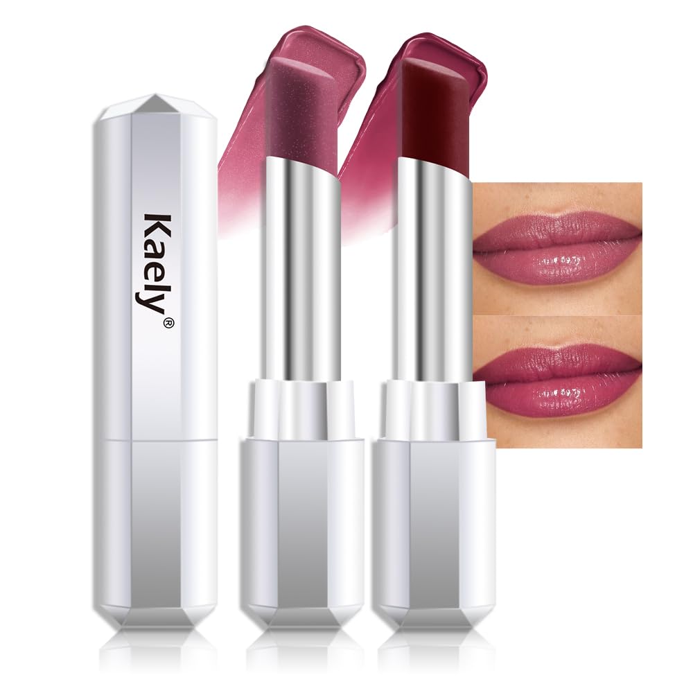 Kaely 2Pcs Honey Lipstick Tinted Lip Balm, Hydrating Shine Lipstick for Women Dry Lips, Moisturizing Nourishing Glossy Lip Gloss Stain Makeup, Sheer Lightweight, Vegan, 07 Mauve+09 Cherry
