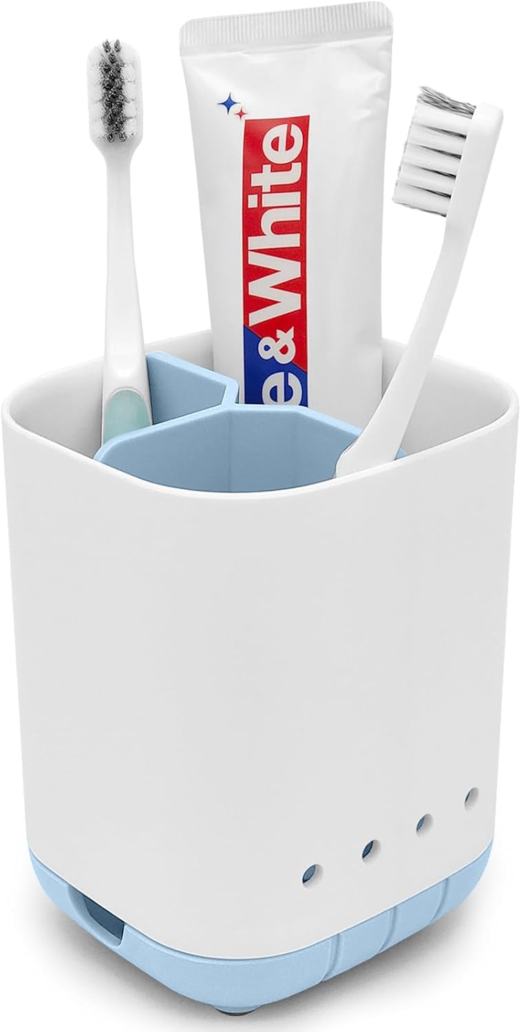 Toothbrush Holder for Bathroom,Plastic Detachable for Easy Cleaning Multi-Functional Storage,3 Slots Anti-Slip Electric Toothbrush and Toothpaste Organizer Caddy for Bathroom Vanity,Countertop (Blue)