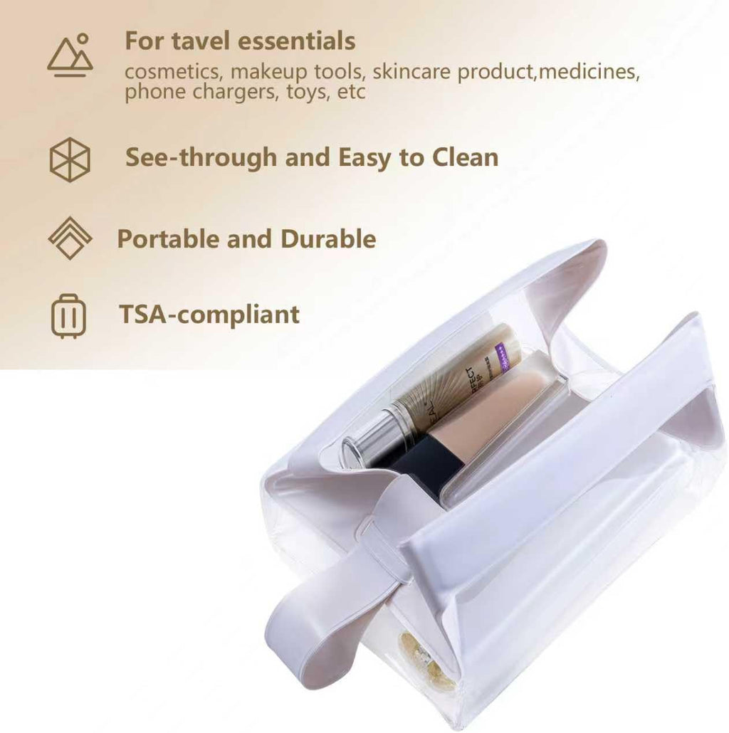 TSA Approved Clear TPU Toiletry Bag with Magnetic Closure Leak Resistant Makeup Bag Cosmetic Pouch Dopp Kit Travel Essentials Bag Magnetic Travel Container Organizer Pouch (Beige)