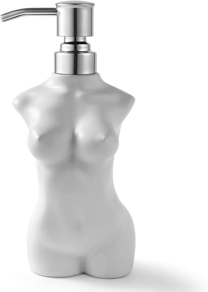 Ceramic Soap Dispenser with 304 Stainless Steel Pump Hand Lotion Liquid Dispenser Refillable for Kitchen and Bathroom Decorative (Matt White)