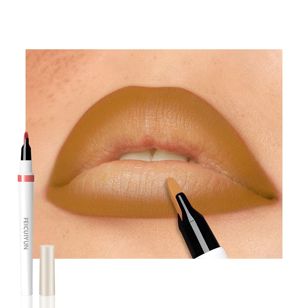Matte Calligraphy Liquid Lip Liner Lipstick Pencil, Golderod Nude Pink Long-Lasting Transfer-Proof Lip Stain, Lightweight Lipstick, Sheer Buildable Color, Fades to a Natural Wash of Colors