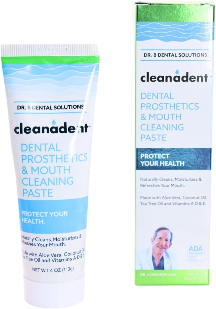 Dr. B Dental Solutions Denture Care Bundle | Cleanadent Denture & Gum Toothpaste (4 oz) + Ergonomic Toothbrush with Extra Soft Bristles | Ideal for Healthy Gums, Freshness & Stain Removal