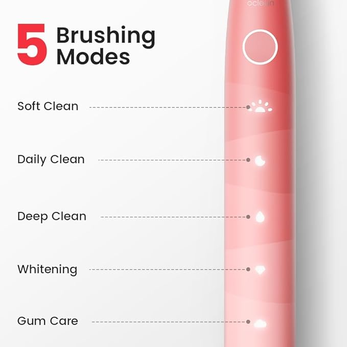 Oclean Electric Toothbrush for Adults, 150 Days Battery Life Electric Toothbrush, USB Rechargeable Sonic Travel Toothbrush with 6 Brush Heads & Travel Case, 5 Modes and Smart Timer