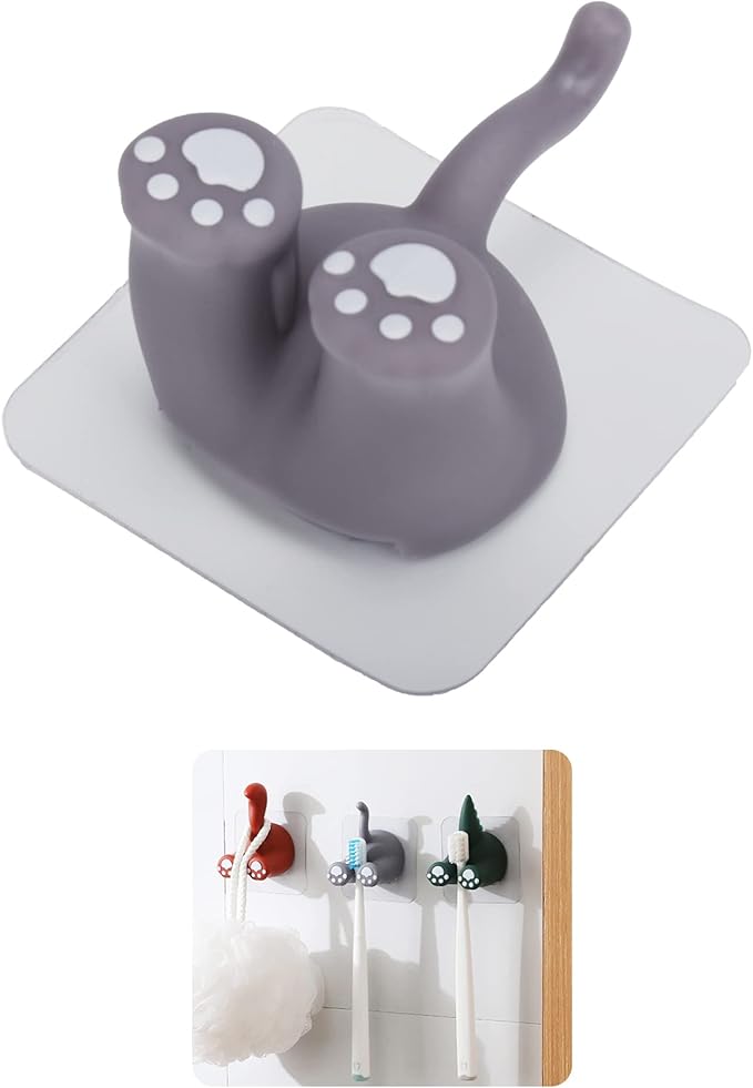 Kid Toothbrush Holder Wall Mounted Cute Cute Animal Tail Toddler Toothbrush Holder for Hanging Bathroom(Cat Purple)