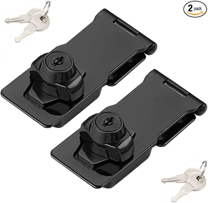 2 Packs Keyed Hasp Locks Twist Knob Keyed Locking Hasp for Small Doors, Cabinets and More,Stainless Steel Steel, Hasp Lock Catch Latch Safety Lock Door Lock with Keys (4inch, Bliack)