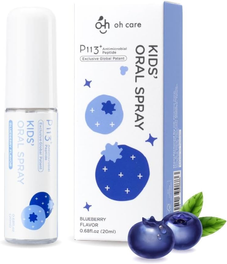 Mouth Spray for Kids, Toddler Toothpaste Helper, Fluoride Free Baby Toothpaste Cavity Protection, Oral Care with Natural P113+ Antibacterial Peptide - for Newborns to Age 12 (Blueberry)