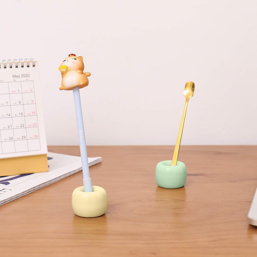 Mini Ceramics Toothbrush Holder Stand for Bathroom Vanity Countertop, Handmade Couple Toothbrush Head Holder, Shaver Holder and Office Pen Holder, Yellow&Green, Pack of 2