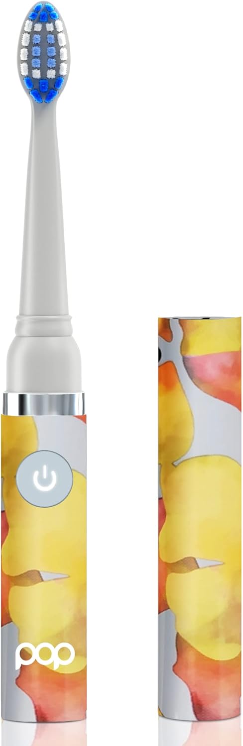 Pop Sonic Electric Toothbrush (Orange Watercolor) - Travel Toothbrushes w/AAA Battery | Kids Electric Toothbrushes with 2 Speed & 15,000-30,000 Strokes/Minute, Dupont Nylon Bristles