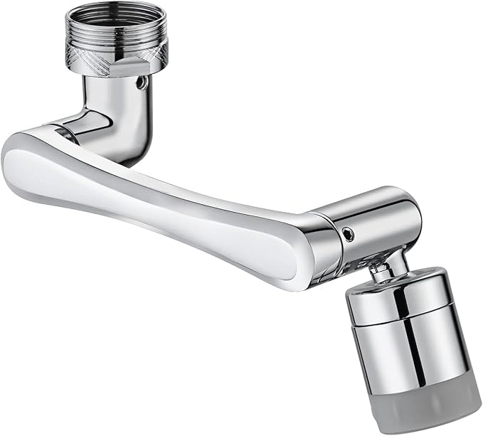 1440° Rotating Faucet Extender, Brass Multifunctional 1080°+ 360° Swivel Extension Robotic Arm Sink Aerator for Kitchen/Bathroom, 2 Water Outlet Modes, Silver