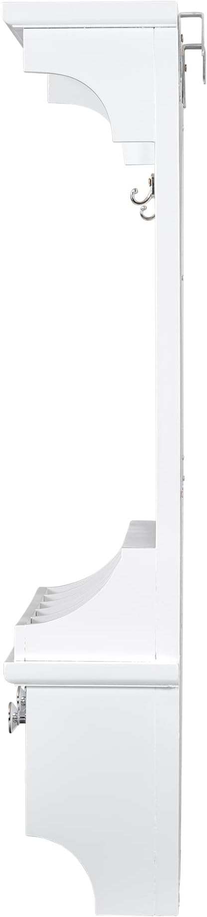 Merax Floating Hall Tree 2-in-1 Entryway Storage Makeup Vanity, with Coat Rack Hooks & 3 Drawers & Big Mirror & Key Hooks, Space-Saving Wall-Mounted Home Organizer for Small Space, White