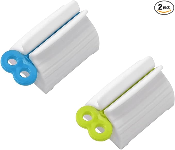 2pcs Rolling Tube Toothpaste Squeezer Toothpaste Seat Holder Stand for Bathroom Accessories（1Blue1Gree）