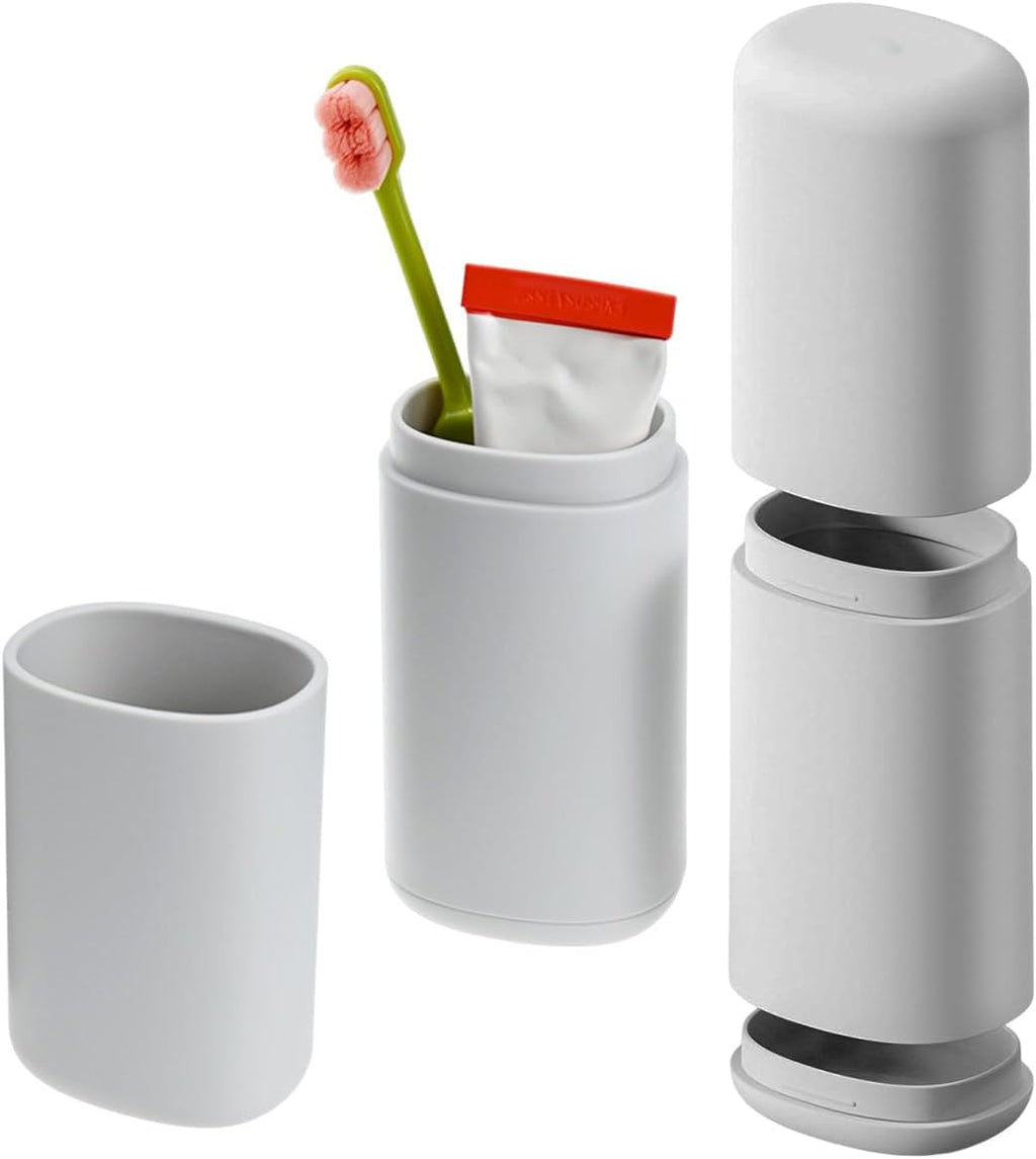 2PCS Travel Toothbrush Case, Portable Tooth Brush Holder and Toothpaste Cover Container with Cup, Large Capacity Dustproof Toothbrush Travel Case for Traveling Camping Home(Gray)