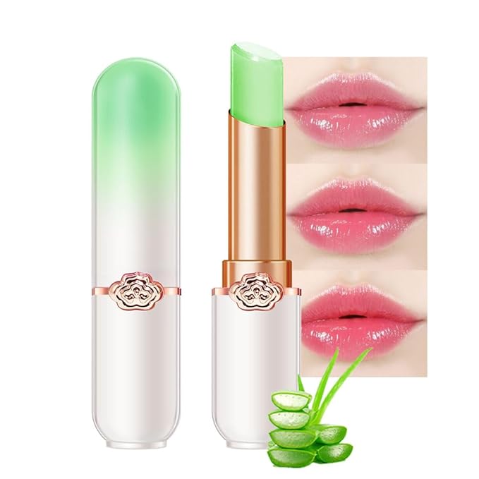 BINGBRUSH Peach Color Changing Lipstick,Moisturizer Long Lasting Lip Care Lip Balm Magic Lip Gloss Lip Tint Stain Gloss Set for Women (1pc Aloe vera)