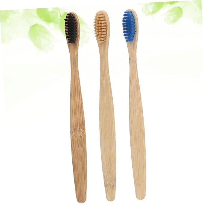 3pcs Natural Toothbrush with Soft Biodegradable Bristles for Adults Handle Gentle Sensitive Gums Sustainable Oral Care Kit