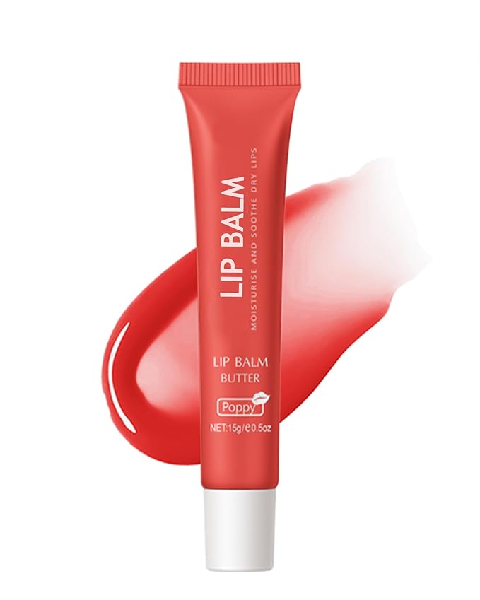 Lip Balm Butter Poppy, Hydrating Tinted Butter Lip Gloss,Clear Lip Mask Lip Care Moisturizer,Smooth Lip Treatment Balm,Jelly Yummy Glow Reviver Fat Lip Oil,Christmas Makeup Gift for Women-04