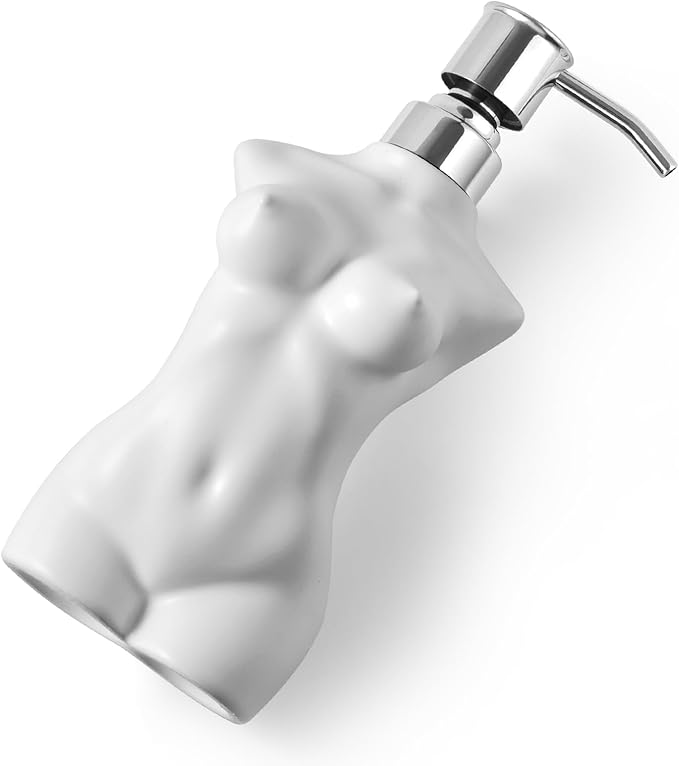 Ceramic Soap Dispenser with 304 Stainless Steel Pump Hand Lotion Liquid Dispenser Refillable for Kitchen and Bathroom Decorative (Matt White)