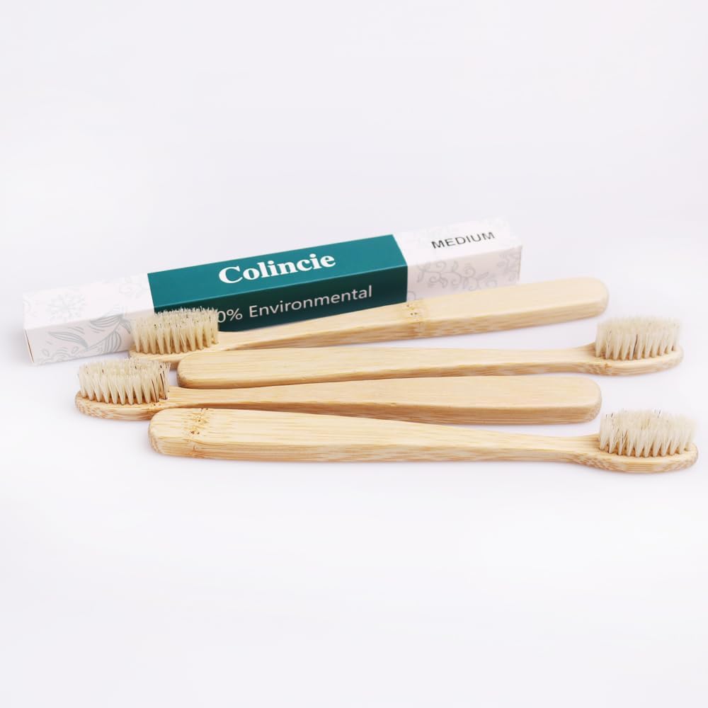 Bamboo Toothbrush - Medium Boar Bristles Natural - NO Plastic Environmentally Friendly (8 Pieces)