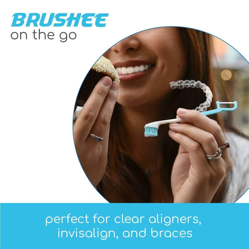 Brushee - The Evolution of Oral Care | 4-in-1 Tool (Paste + Brush + Floss + Pick) | Individually Wrapped | Disposable | Prepasted Travel Toothbrushes | Small Adult Toothbrush - (24-Pack)