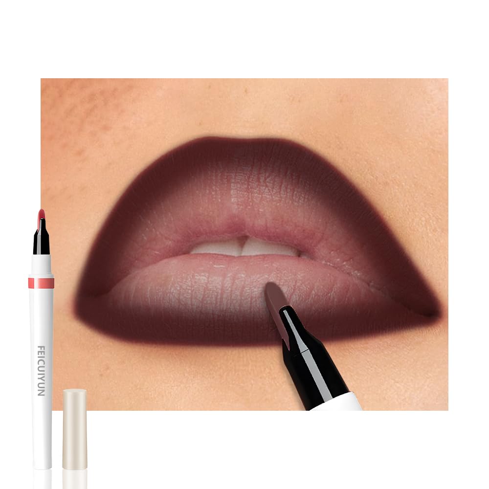 Matte Calligraphy Liquid Lip Liner Lipstick Pencil, Bark Long-Lasting Transfer-Proof Lip Stain Halloween Birthday Party Wear, Sheer Buildable Color, Fades to a Natural Wash of Colors