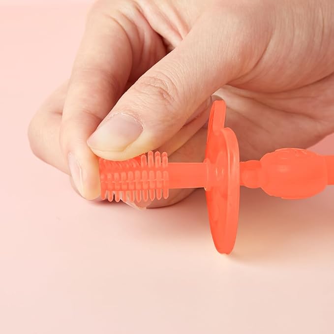 haakaa 360° Silicone Baby Toothbrush – 100% Soft Food Grade Silicone, BPA-Free, Suction Base, Safe for Babies 6 Months+, Gentle Gum and Teeth Cleaning for Infants, Gum Massager (Berry Red)