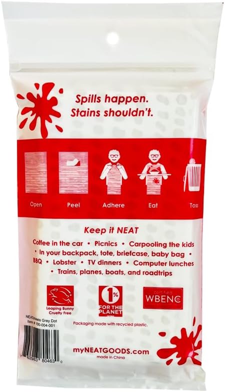 Disposable Bibs for Adults, Kids & Seniors | Adhesive Tab Napkins for Eating, Personal Use, Travel | Spill Absorbent, Stain/Liquid Repellent | Grey Dot, 10 4-Count Pouches (40 Sheets)