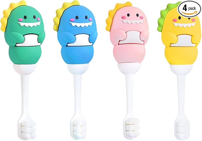 Toddler Toothbrush with Tongue Cleaner, Extra Soft Bristles for Kids 1-6，BPA-Free Baby Toothbrush with Ergonomic Grip & Non-Slip Handle， Kid Toothbrush for Gentle Care & Safe Brushing (4 Colors)