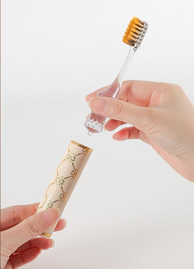 Foldable Travel Toothbrush Set,Compact Head,Mini Toothbrush with Toothbrush Case,Soft Bristled Travel Toothbrushes for Adults (Printed Handle 4PCS)