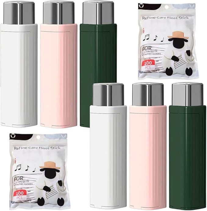 Portable Floss Dispenser with 100 Pcs Dental Floss, Dental Floss Dispenser Dental Floss Picks Case, Upgrade Portable Automatic Floss Dispenser Floss Organizer for Family Travel(6 Pcs Mix color)