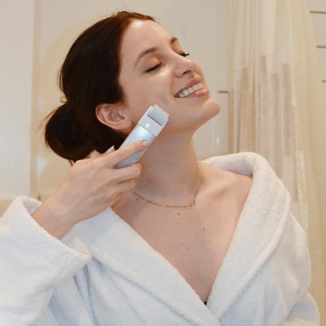 StackedSkincare Microneedling Roller with Replaceable 0.2mm Stainless Steel Needle Head - Gentle Micro Needle Roller for Face, Scalp & Body - Ergonomic Aluminum Handle for Smooth, Even, Radiant Skin