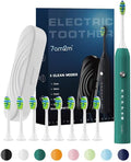 7AM2M Sonic Electric Toothbrush for Adults and Kids, with 8 Brush Heads and Travel Case,5 Modes with 2 Minutes Build in Smart Timer, One Charge Use for 90 Days,Rechargeable Toothbrushes(Peacock Green)