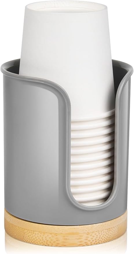 Bathroom Cup Dispenser - Small Cup Holder for Dixie 3 oz Bathroom Cups, Mouthwash Cups, 3 4 Ounce Cup Dispenser - PC/Bamboo, Grey, Pack of 1