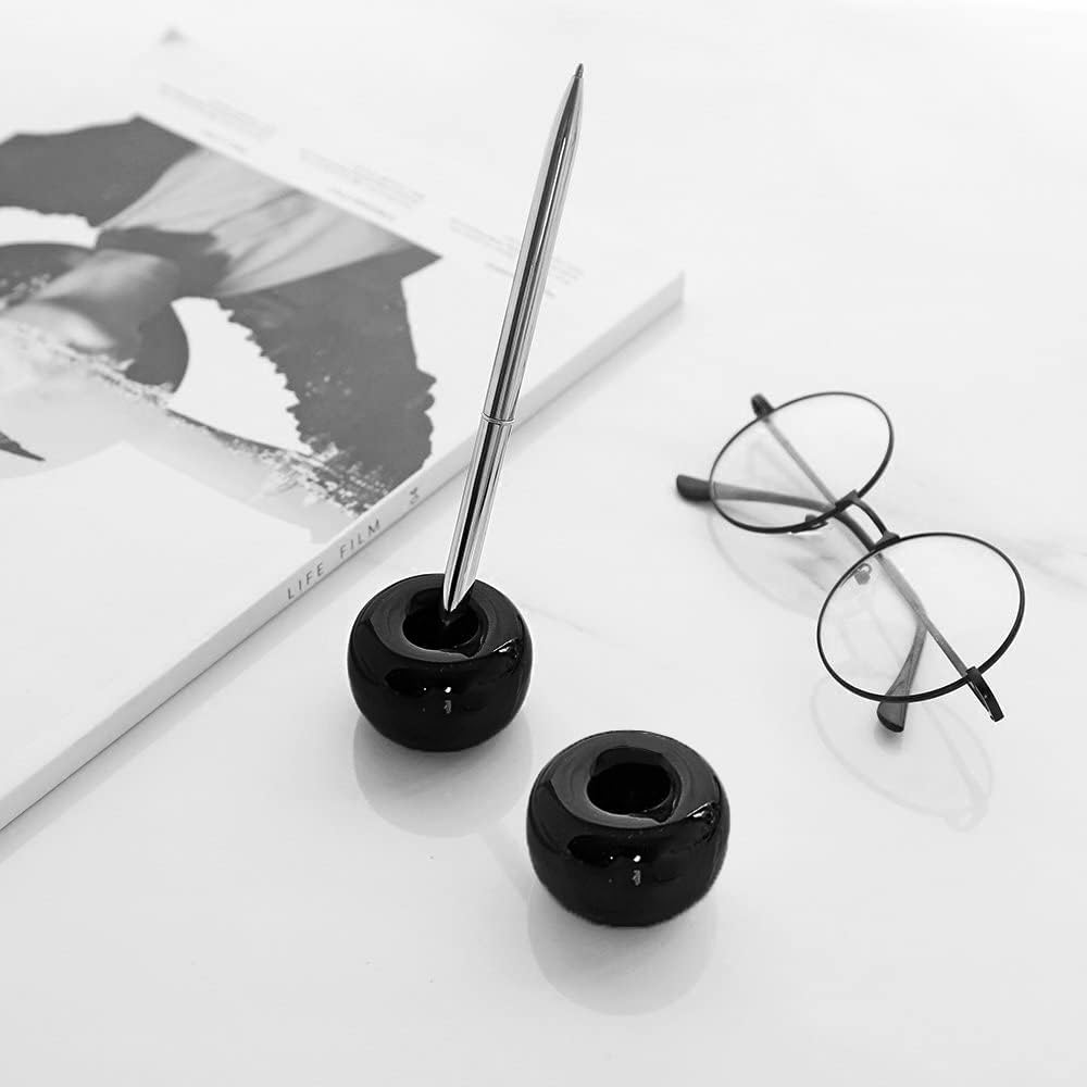 Mini Ceramics Toothbrush Stand for Bathroom Vanity Countertop, Handmade Couple Toothbrush Head and Shaver Holder, Office Pen Holder, 2-Piece Set Black