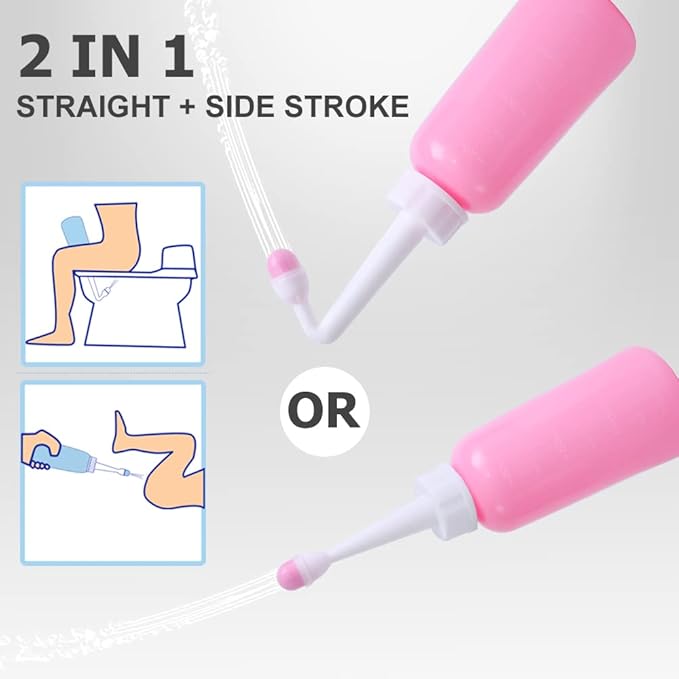 Peri Bottle - Postpartum and Perineal Care - 2 in 1 Portable Bidet - Portable Travel Bidet Sprayer for Women or Men- Handheld Jet Spray Bottle for Toilet (350ML, Pink)