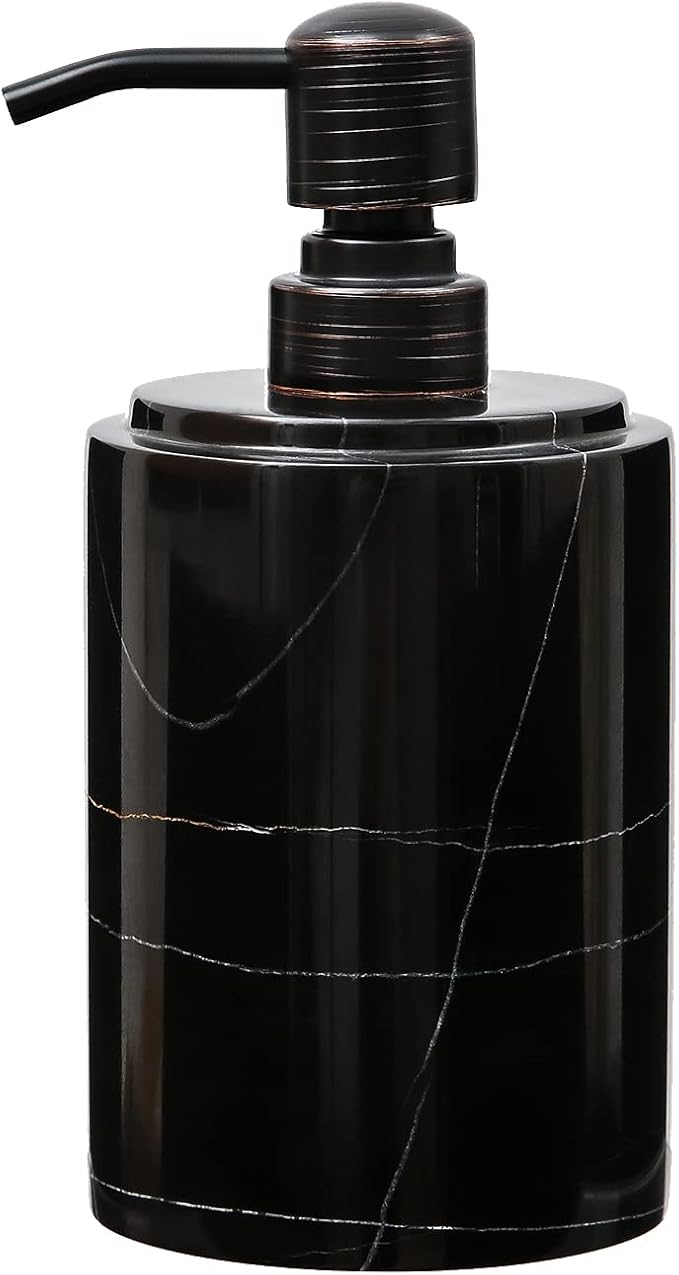 Black Marble Soap Dispenser Hand or Dish for Bathroom & Kitchen - Decorative Natural Marble Stone Liquid Soap/Lotion Dispenser - Stainless Steel Soap Dispenser Easy-Glide Pump - Refillable