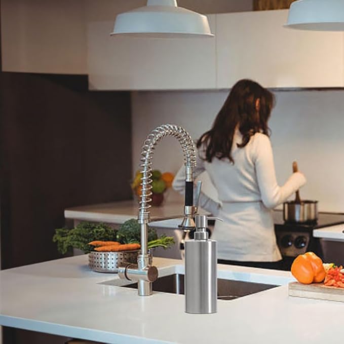 ARKTEK Large Stainless Steel Countertop Soap Dispenser - Rust and Leak Proof Liquid Hand Soap Pump Bottle for Kitchen, Bathroom and Countertop Hand Dish Lotion (20 Oz / 600 ml)