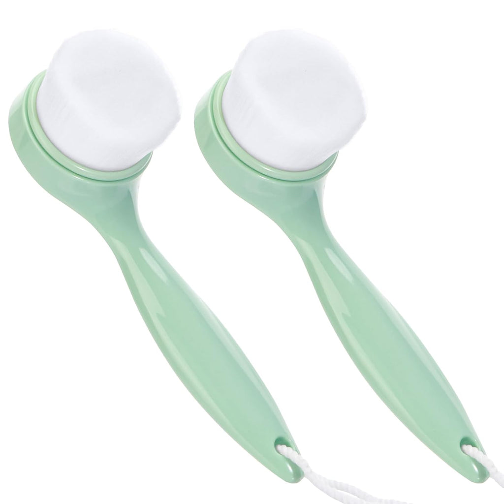 2 Pack Soft Bristle Facial Cleansing Brush for Deep Pore Cleaning, Face Exfoliating Scrub Brush for Face Cleansing Skincare Massaging,Green