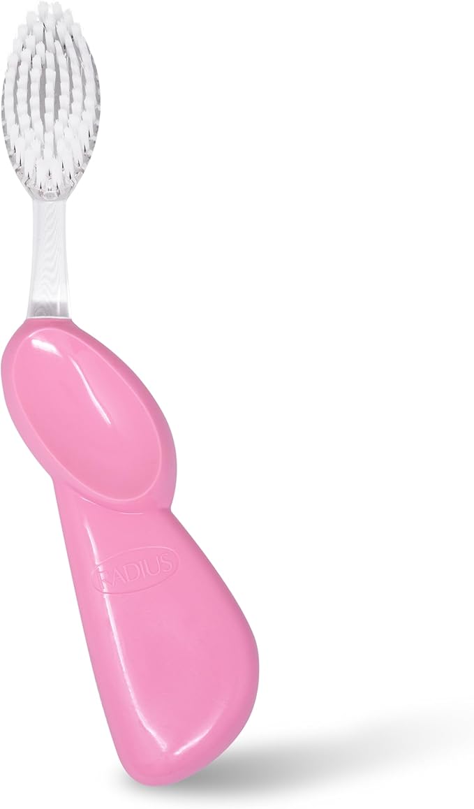 RADIUS Toothbrush Big Brush with Replaceable Brush Head BPA Free ADA Accepted - Right Hand - Pastel Pink Brush with Pastel Pink Case