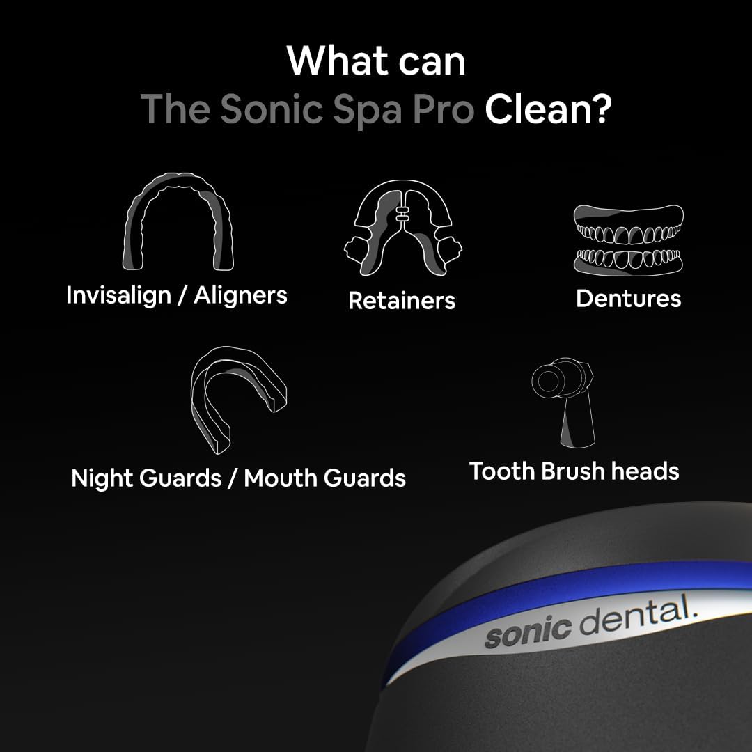 Sonic Pro Dental Cleaning Pod, 43kHz Ultrasonic Retainer Cleaner Machine for Dentures, Mouth Guards, Braces, Toothbrush Heads, Jewelry & All Dental Appliances, FSA/HSA Eligible (Onyx Black)
