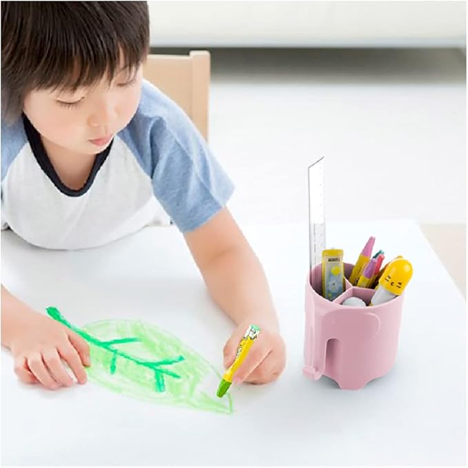 Elephant Toothbrush Holder for Toddler, Cute Toothbrush Holder for Kids, Electric Toothbrush Toothpaste Holder with 3 Rapid Drying Slots and a Hook for Bath Ball, Pink