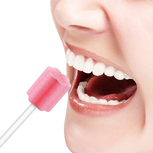 50 Disposable Oral Care Swabs, Sponge Dental Swabsticks Unflavored Sterile(Pink）