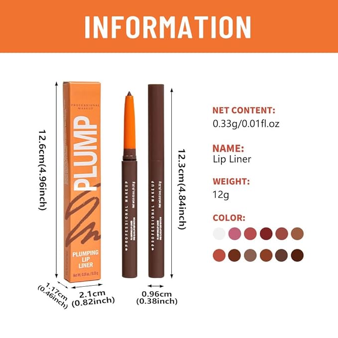 Matte Lip Liner Pencil for Shaping Lips, Retractable Creamy Brown Crayon LipLiner Pencil, Long Lasting Waterproof Lipstick Lip Liner Makeup, Vegan Beauty 12#