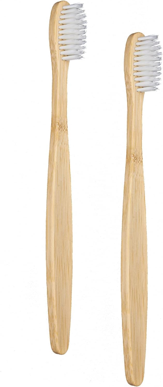 SEVENHEAD 2 PCS Bamboo Toothbrushes for Adults - Soft Bristles, Natural Biodegradable, BPA Free, Eco-Friendly, White