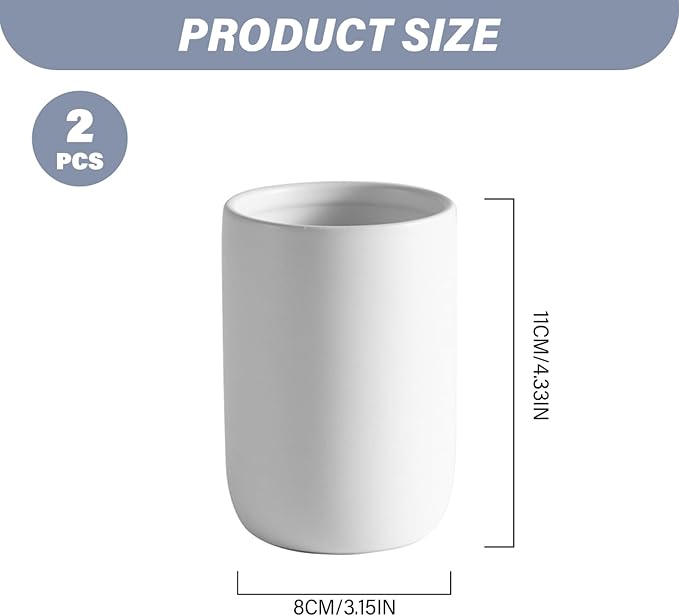 2Pcs Toothbrush Holders, Ceramic Toothbrush Holder Reusable Mouthwash Cup for Bathroom Counter Organizer, White, Holder