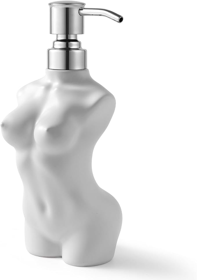 Ceramic Soap Dispenser with 304 Stainless Steel Pump Hand Lotion Liquid Dispenser Refillable for Kitchen and Bathroom Decorative (Matt White)