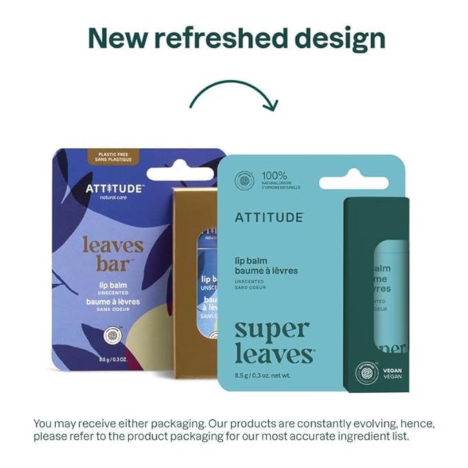 ATTITUDE Lip Balm, Natural Origin, Nourishes & Protects, Shea Butter, Coconut & Castor Oils, EWG Verified, For Dry Lips, Men and Women, Vegan, Unscented, 0.3 Oz