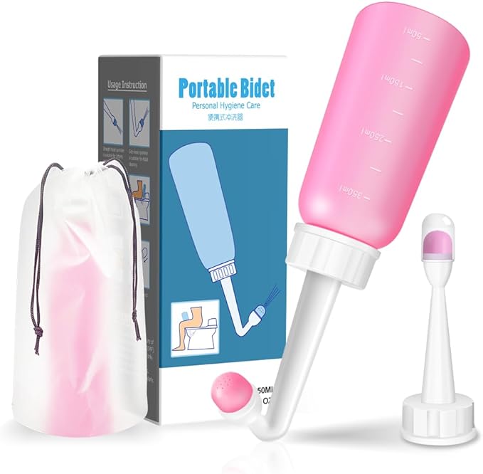 Peri Bottle - Postpartum and Perineal Care - 2 in 1 Portable Bidet - Portable Travel Bidet Sprayer for Women or Men- Handheld Jet Spray Bottle for Toilet (350ML, Pink)