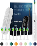 7AM2M Sonic Electric Toothbrush for Adults and Kids, with 8 Brush Heads and Travel Case,5 Modes with 2 Minutes Build in Smart Timer, One Charge Use for 90 Days, Rechargeable Toothbrushes(White)