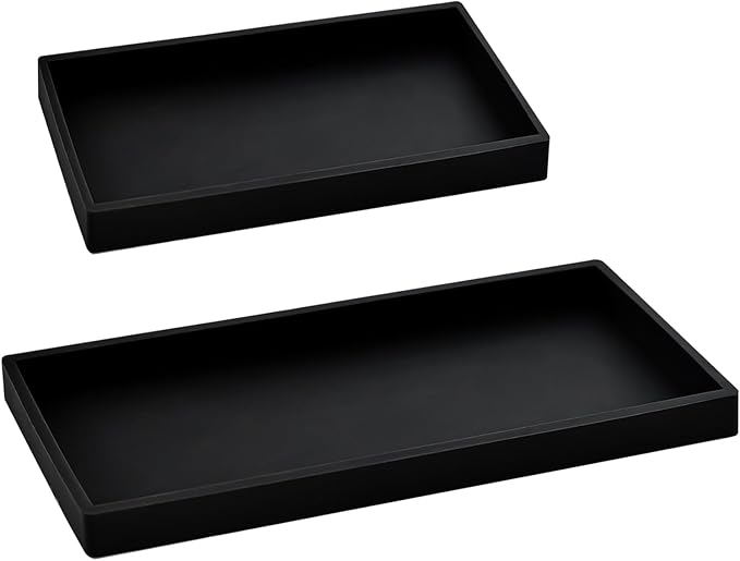 2PCS(7.87” L and 11.8” L) Silicone Soap Dispenser Tray, Kitchen soap Caddy countertop, Toilet, Black Tray for Scrubber, Lotion Bottles, Perfume, Jewelry, Candle, Key Trinket Ring-Black