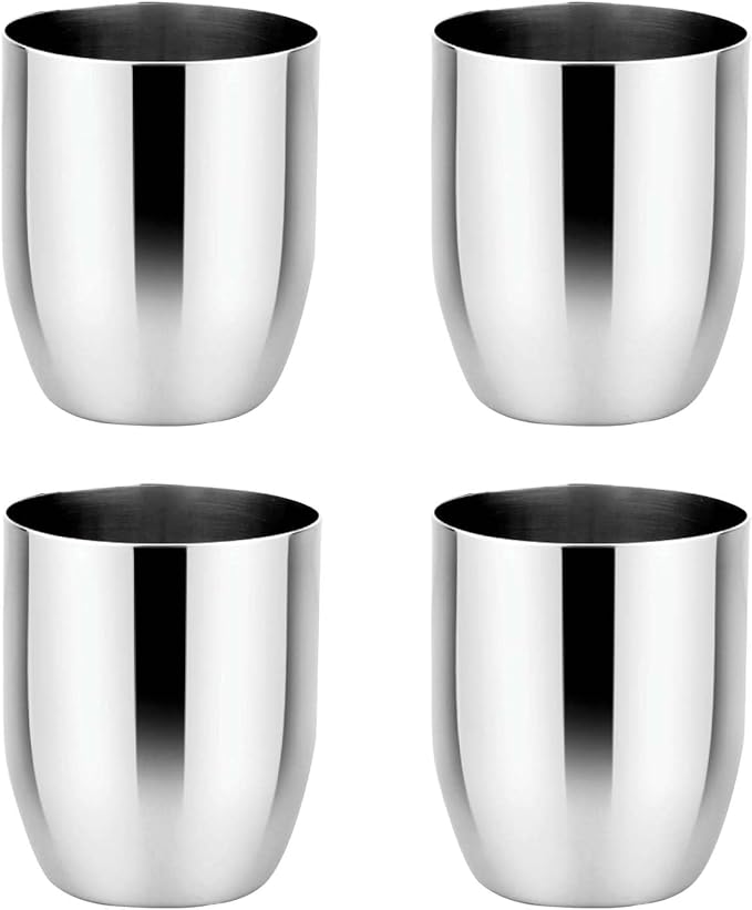 Ahimsa Stainless Steel Kids Cups, Pediatrician Designed, Premium Polished Toddler Cups for Open Cup Training, 8oz, 100% BPA Free & Dishwasher Safe, Classic Silver, Set of 4